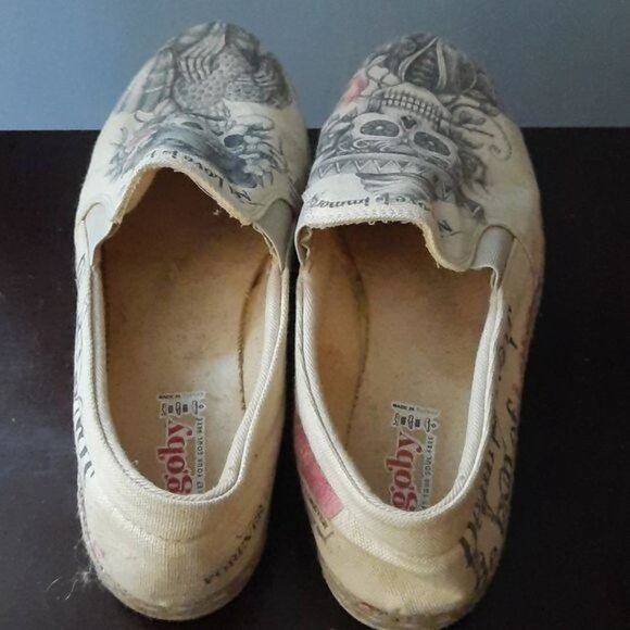Goby Sugar Skull Print Death is Not the End of Love Canvas Loafers Size 5.5 - Picture 12 of 14